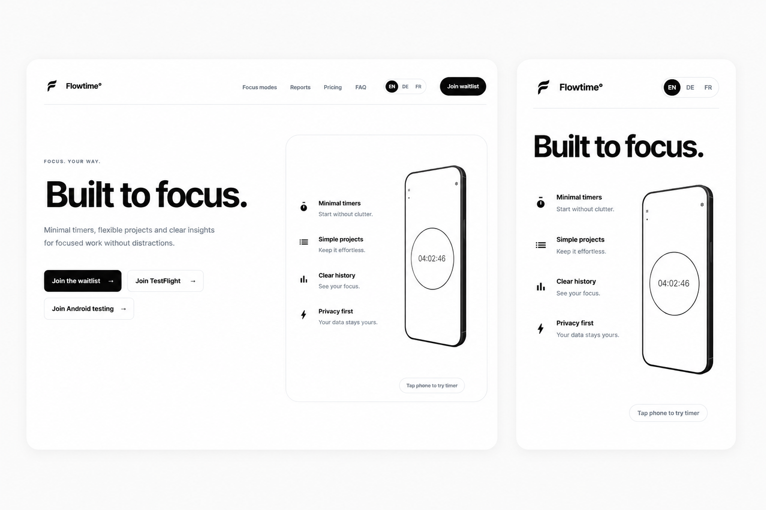 Flowtime landing page preview